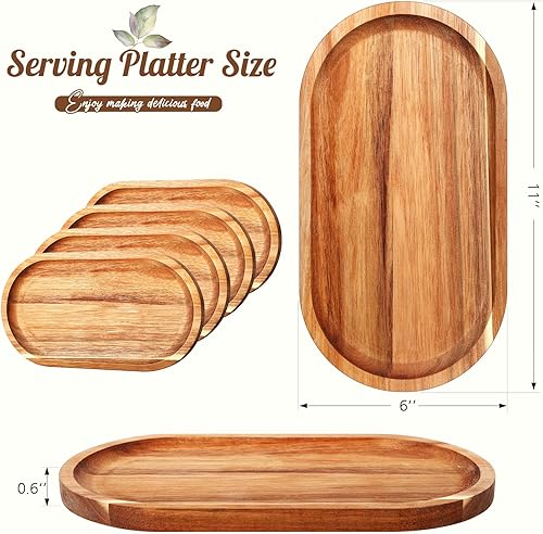Miniatura 9 de 4 bandejas de madera de acacia ovaladas de madera rústica, bandeja decorativa grande de madera natural para comida, charcutería, queso, pan, fruta,