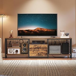 TV Stand with Power Outlet Up to 75 Inch, Entertainment Center with 2 Fa...