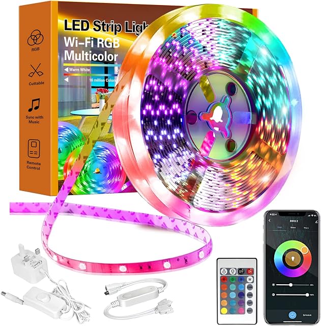 ROMALL LED Strip Lights 5m Alexa, 5M LED Lights with Remote Music Sync,RGB Colour Changing LED Lights for Bedroom,Living Room, TV, Kitchen, DIY Christmas Decoration (16.4ft)
