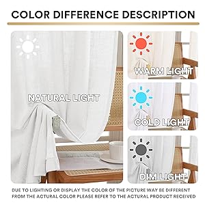 PrinceDeco Linen Curtains with Attached Valance for Living Room, Light Filtering Farmhouse Semi-Sheer Treatments Rod Pocket/Ring Top for Bedroom, 2 Panels Set - W52 x L108 Inch, White