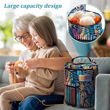 Crochet Bag Organizer, Yarn Storage Organizer, Travel Knitting Bag Easily Organizes Your Yarn, Large Crochet Tote Bag Yarn Holder Case with 3 Pockets and Straps for Crochet Accessories and Supplies
