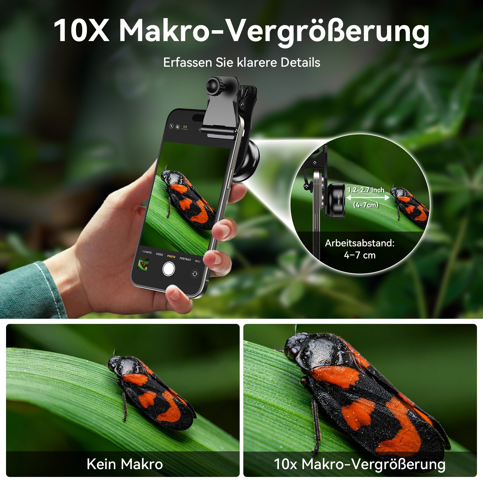 APEXEL Professionelles Makro-Fotoobjektiv für Dual-Objektiv/Einzelobjektiv, iPhone, Pixel, Samsung Galaxy Smartphones