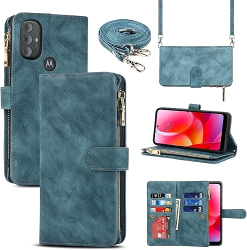 Jaorty Funda para Motorola Moto G Pure (2021)Moto G Power (2022)Moto G Play (2023) Funda tipo cartera, 9 ranuras para tarjetas Funda extraíble