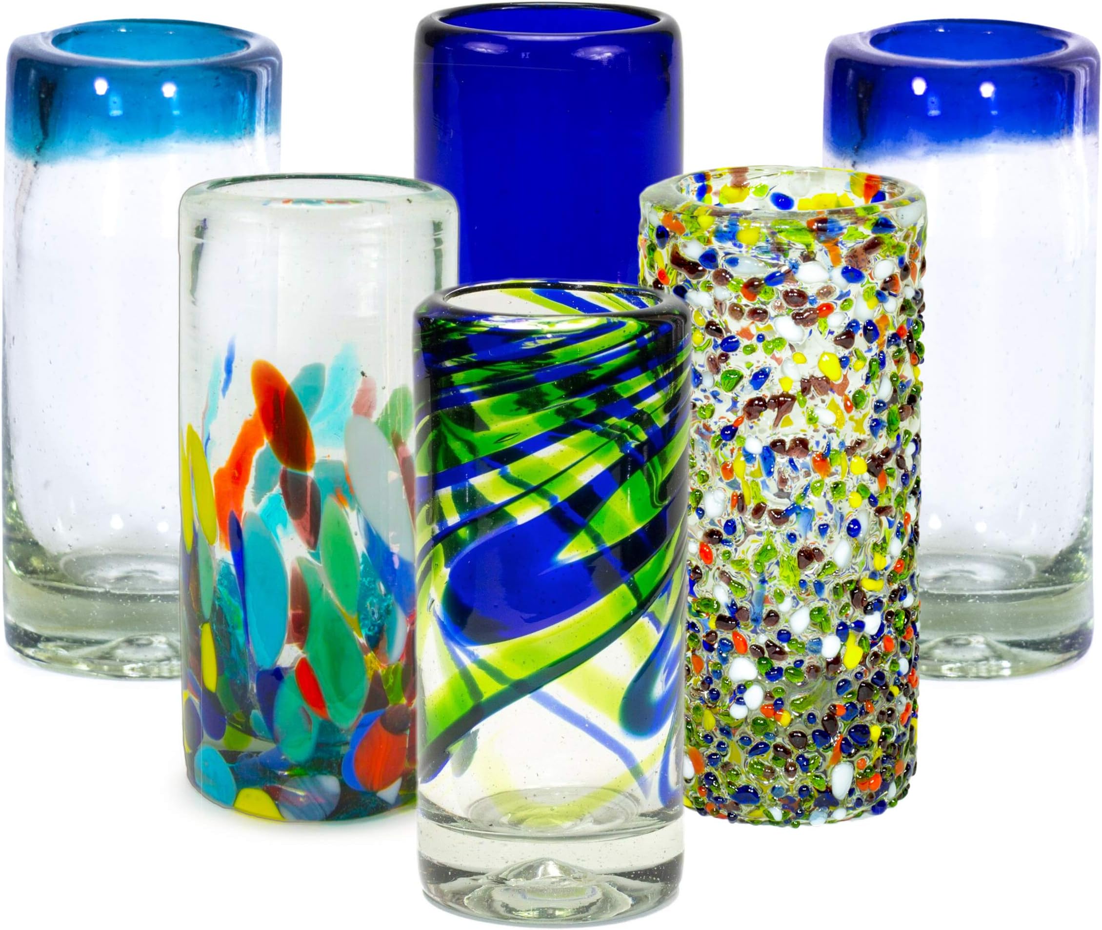 Artisan Crafted Hand Blown 6 Different Design Collection Recycled Glass Shots Glasses, 2 oz. 'Classic' (set of 6)
