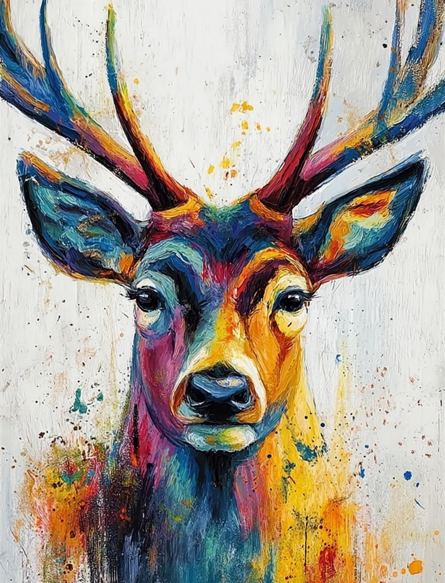 WANGWANGMIAO Paint by Number for Adults,Colorful Elk Painting by Numbers DIY Canvas Crafts Kits for Relax and De-Stress Home Decoration Gift 16x20inch，with Frame
