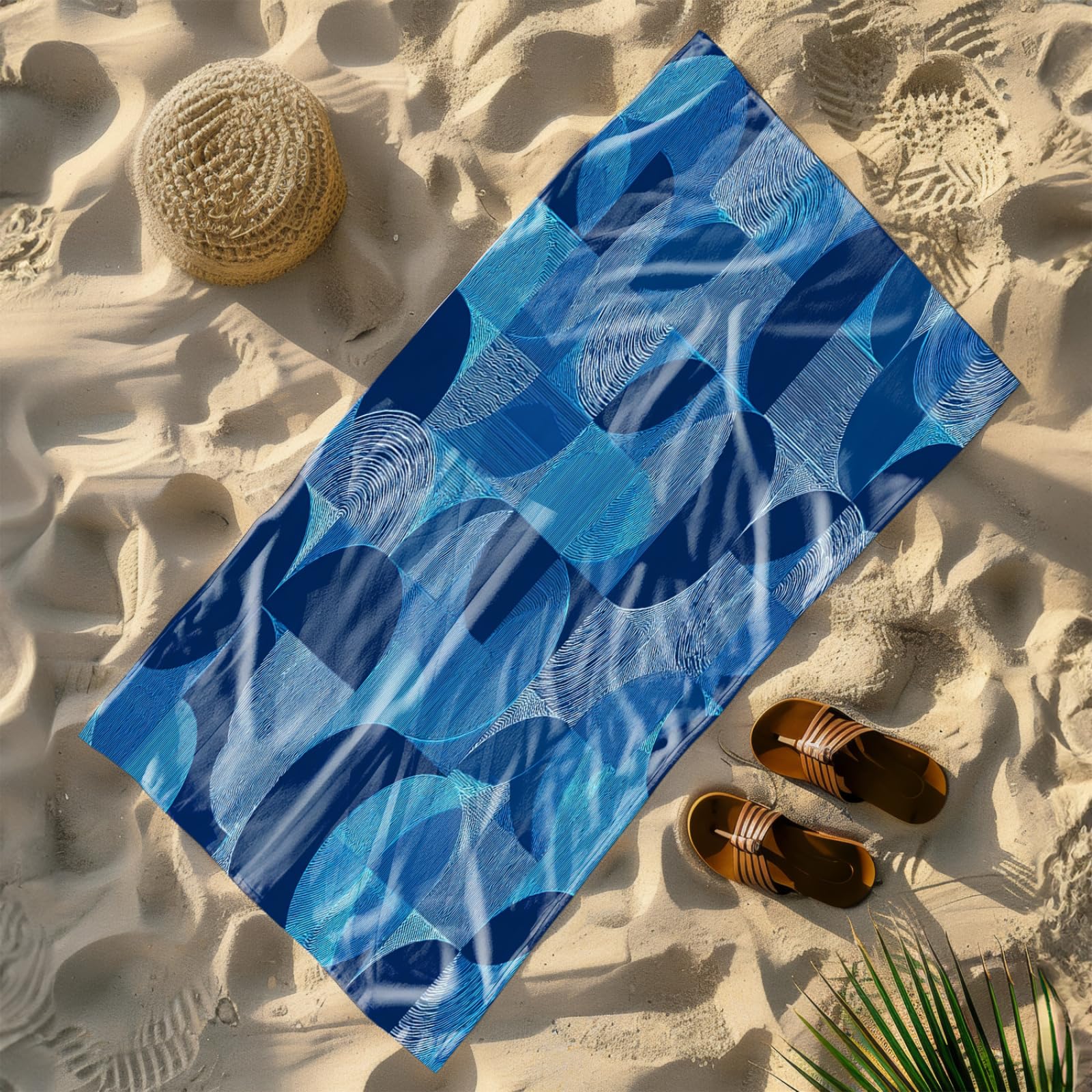 Drap de Plage XXL 200X200 Abstract Bleu Profond Serviettes de Plage en Microfibre,Serviette Piscine Extra Large sans Sable pour Adultes Séchage Rapide