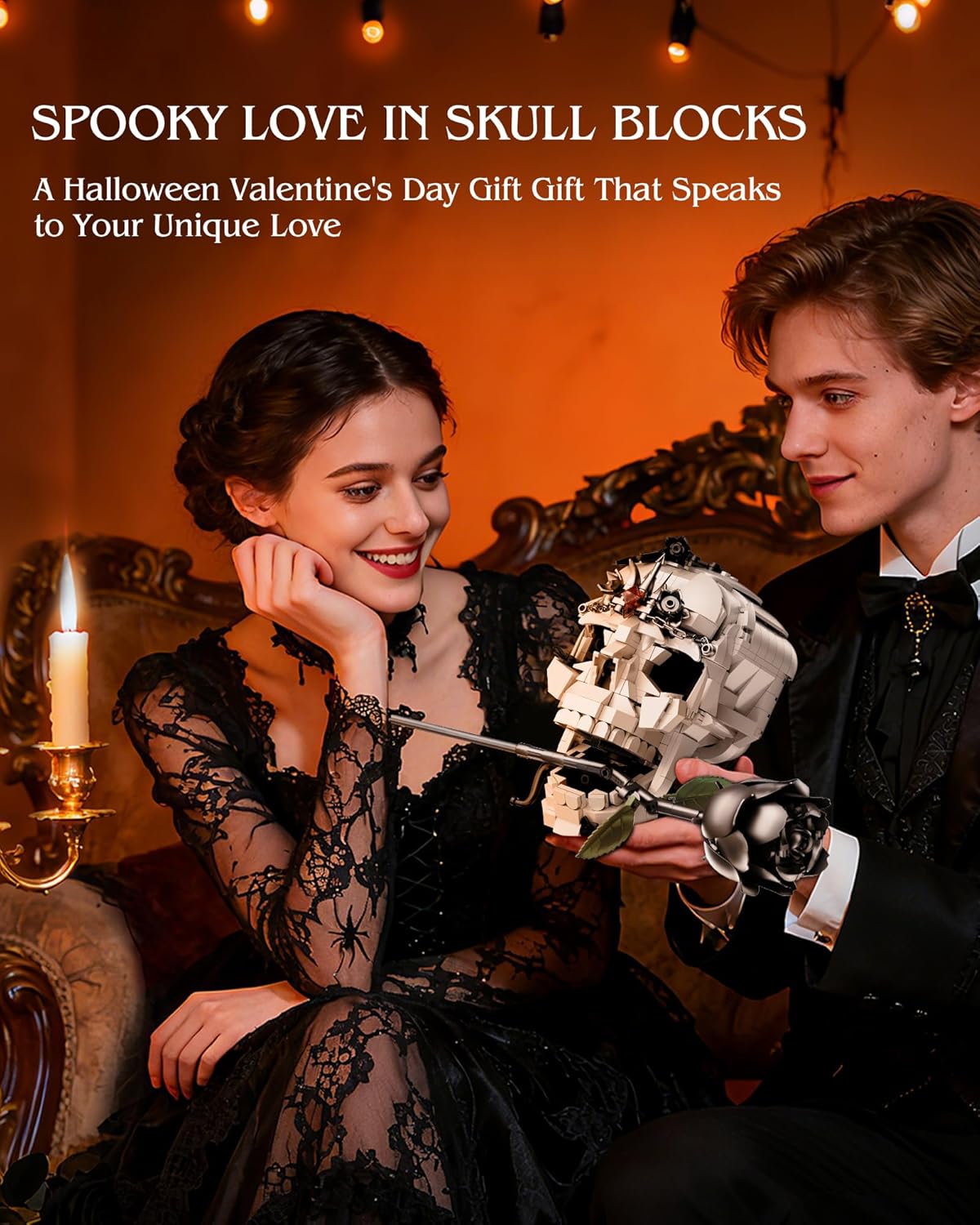 Skull Black Rose Flower Building Set, 3 in 1 Gothic Horror Decor Botanical Artificial Flowers Collection Toys, Ideal Home Office Decoration & Christmas Valentine's Day Gifts for Adults, Women - Image 7