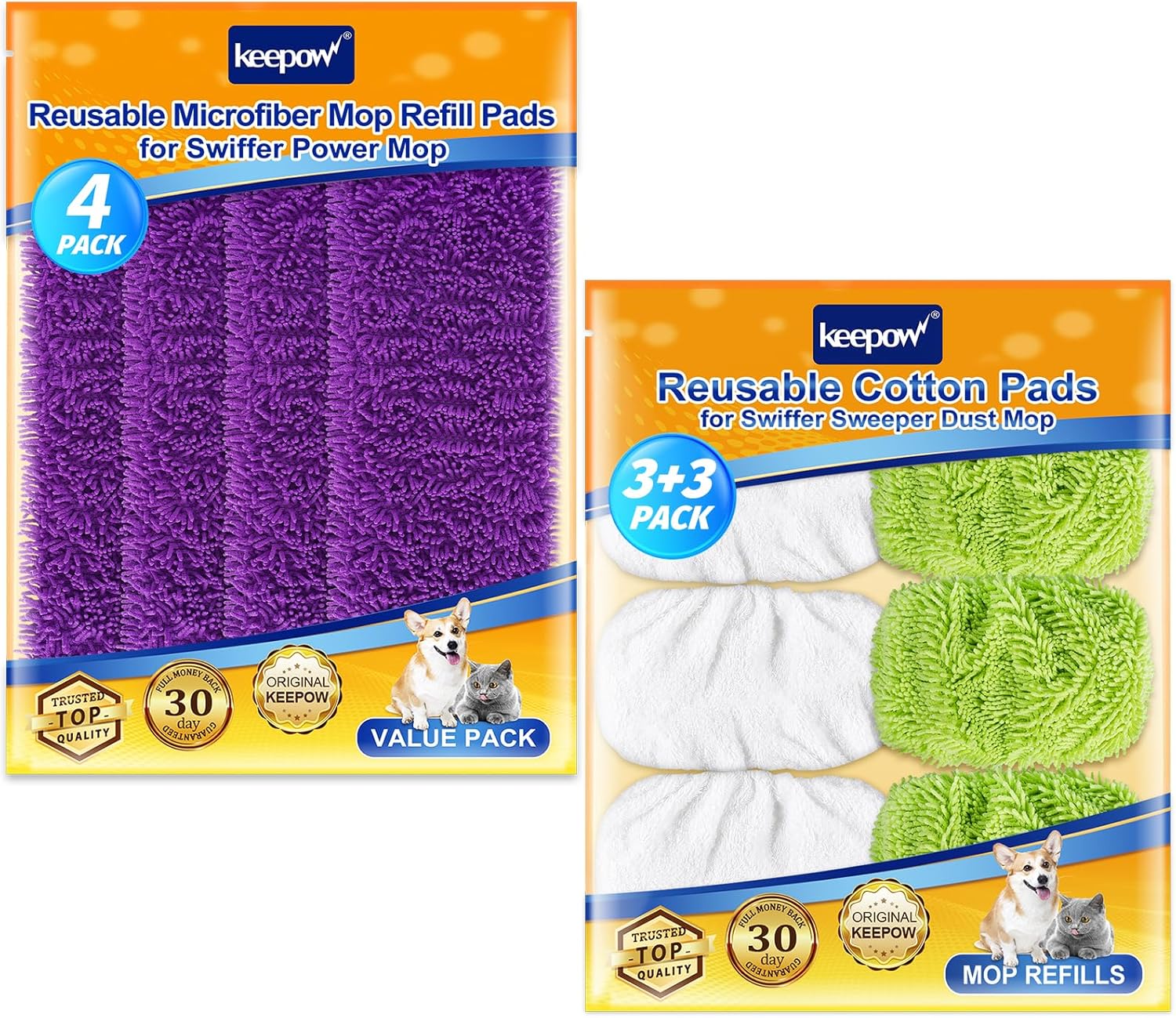 KEEPOW 6+4 Pack Reusable Power Mop Refill Pads Compatible with Swiffer Sweeper Mop & Swiffer PowerMop