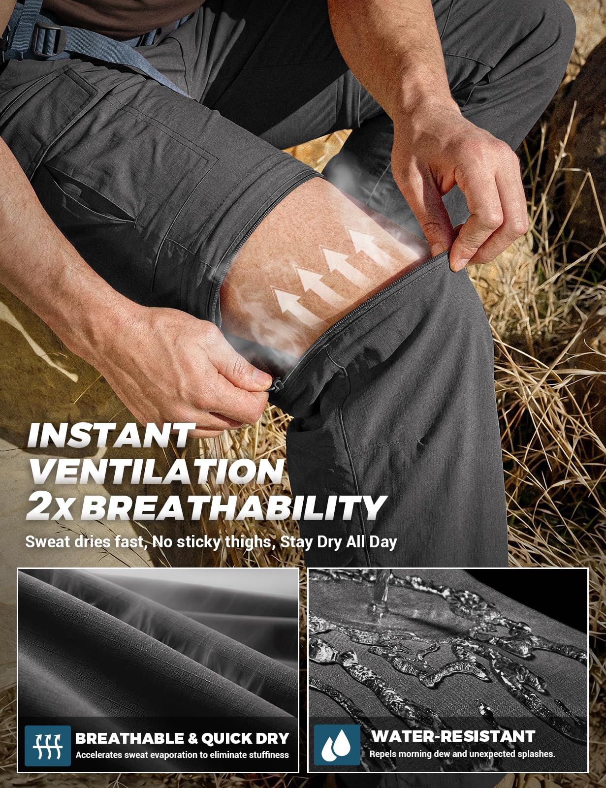 Wespornow Herren Zip-Off Wanderhose Trekkinghose Atmungsaktiv Outdoorhose Schnell Trockend Sommer Funktionshose 5 Taschen