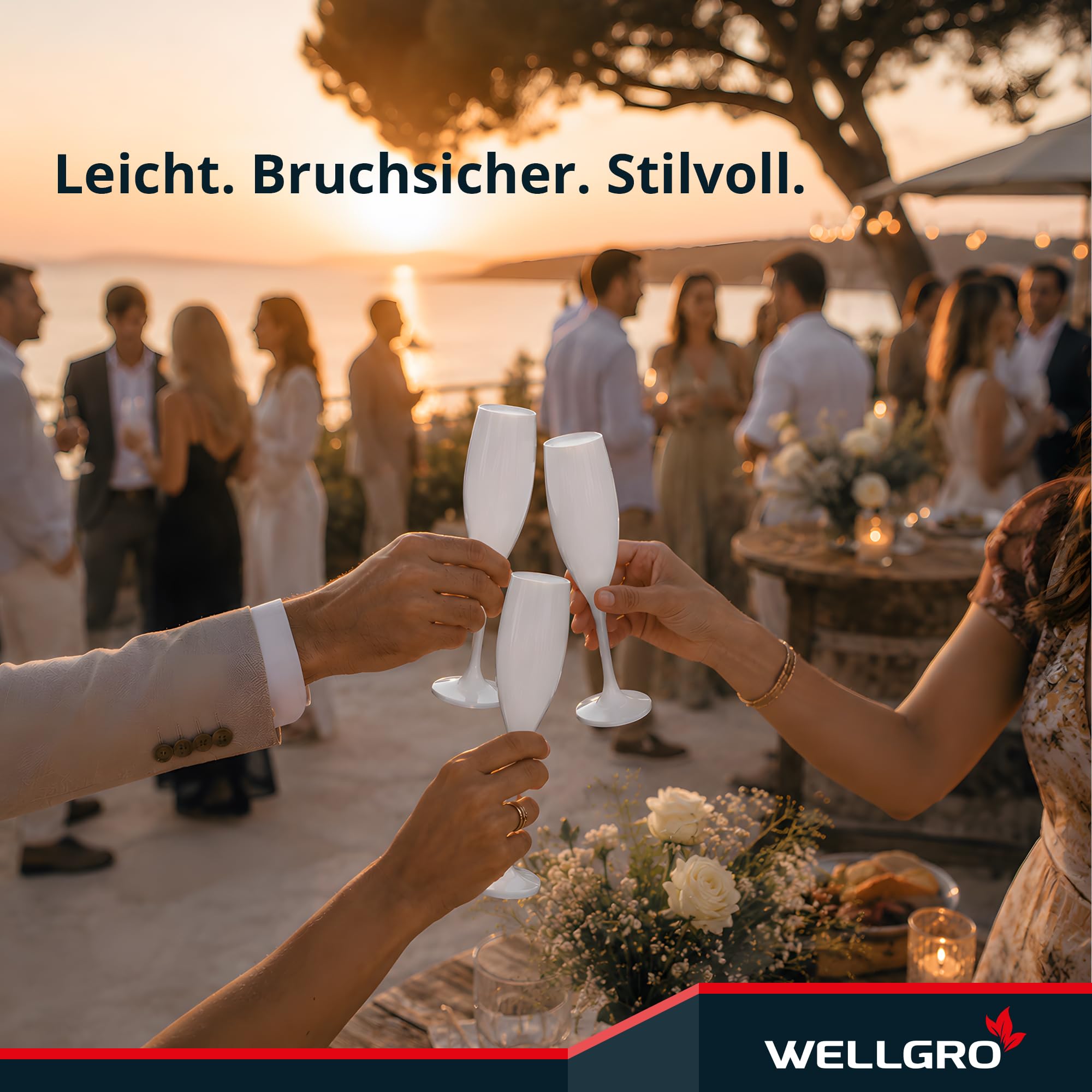 WELLGRO Kieliszki do szampana, zestaw 150 ml, tworzywo sztuczne, białe, nietłukące, nie zawierają BPA, wielokrotnego użytku, kieliszki do szampana, kieliszek do szampana, kieliszek do szampana,
