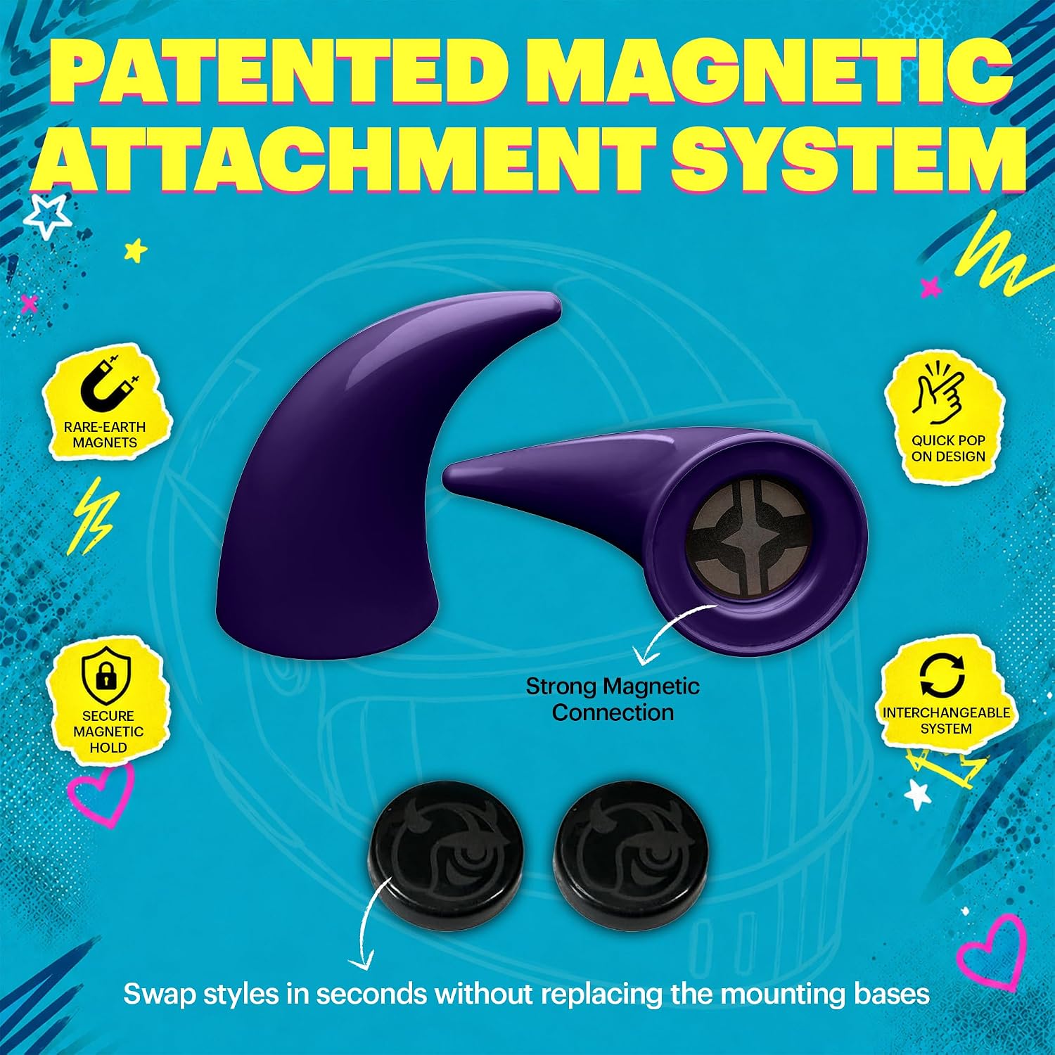 Helmet Flair MagNeatOhz Large Devil Horns for Helmet | Made in USA | Magnetic & Interchangeable Horns for Motorcycle, Bike & Ski Helmets - Pair image 5