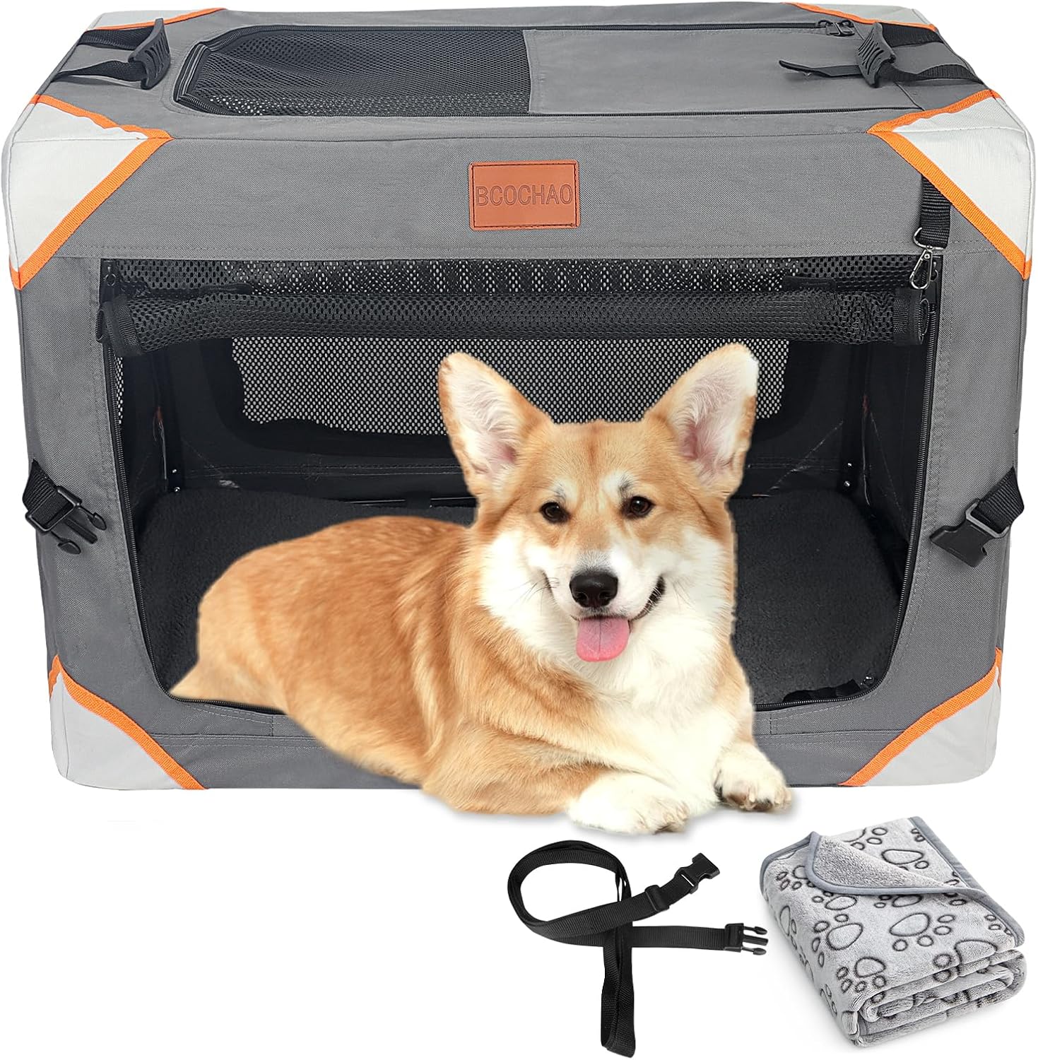 Collapsible Dog Crate-Portable Dog Crates for Small Medium Dogs,4-Door Portable Pet Travel Crate,Sturdy/Breathable/Comfortable,Indoor & Outdoor & Car Back Seat;Soft Dog Blanket 30.0"L x 21.0"W x 21.0"H Grey-Dog Crate