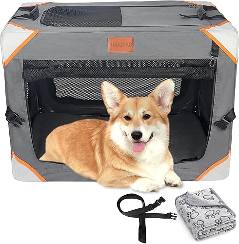 Miniatura 7 de BCOCHAO Jaula plegable para perros - Jaulas portátiles para perros grandes, jaula portátil de viaje para mascotas de 4 puertas, resistente,