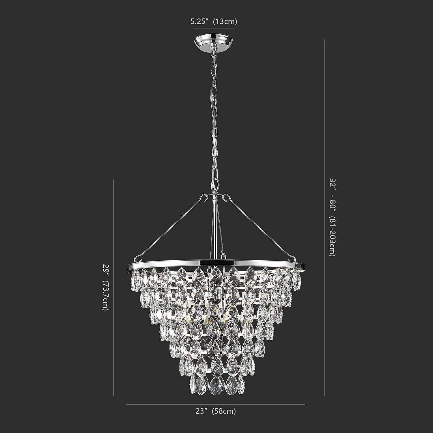 SAFAVIEH Lighting Collection Nydia Teardrop Crystal 23-inch Diameter Adjustable Hanging Chandelier Light Fixture (LED Bulbs Included)