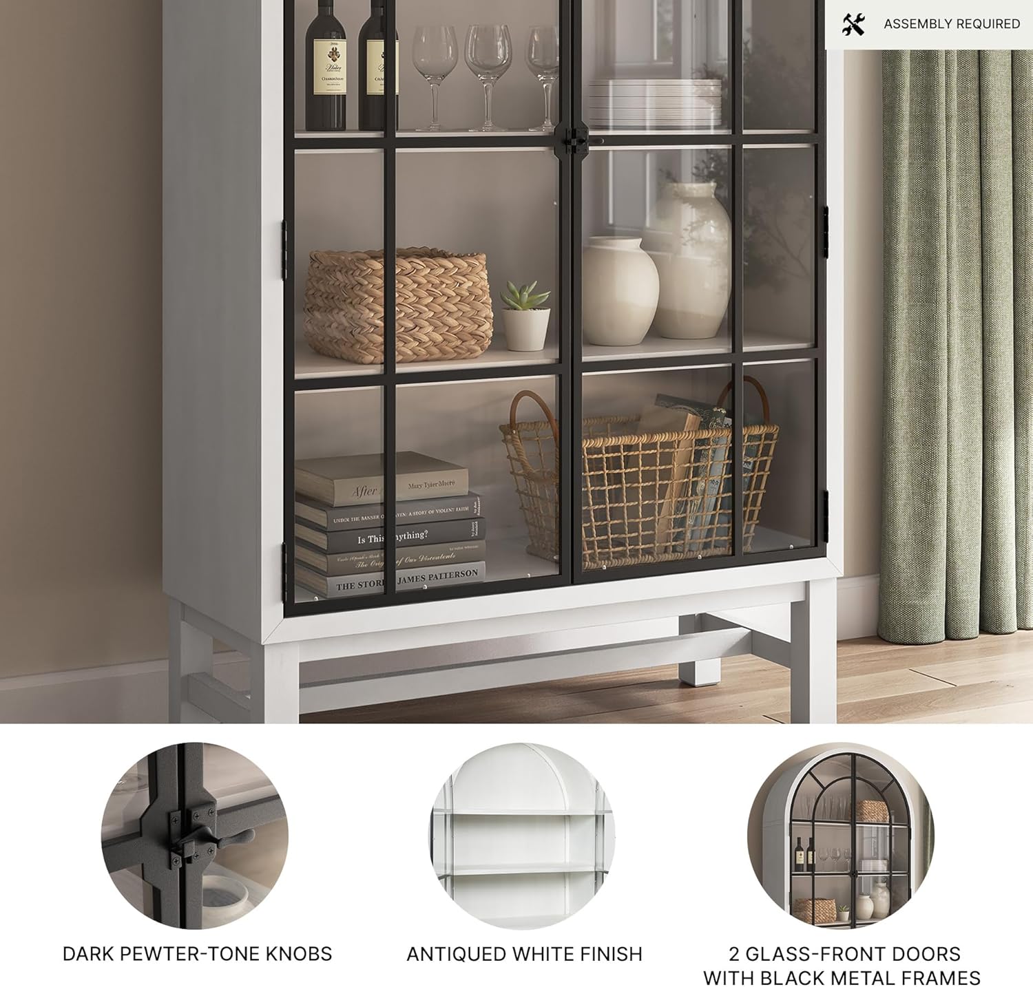Signature Design by Ashley Chadworth Classic Display Cabinet with Anti-Tipping, White & Black