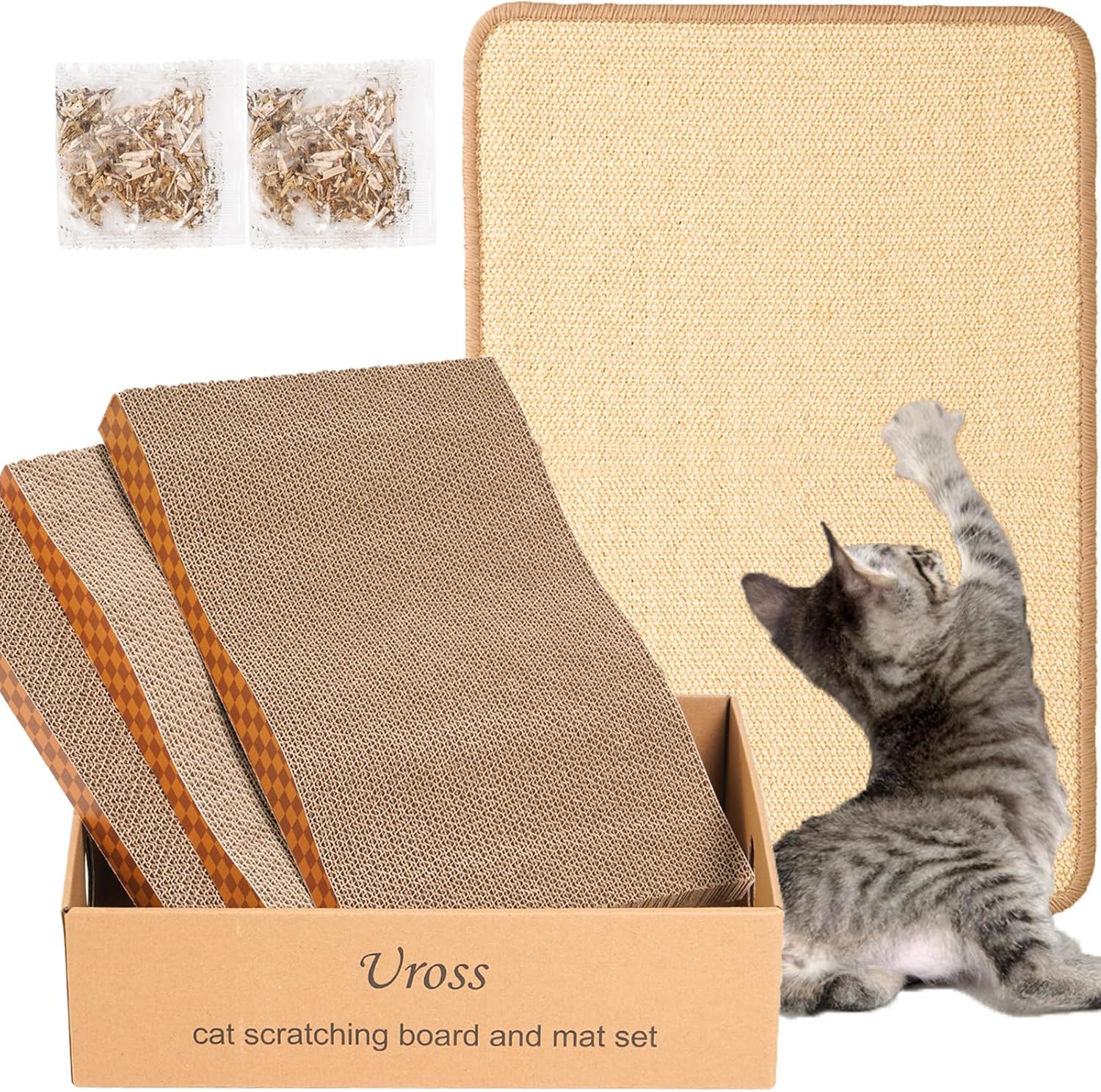 Uross Cat Couch Protector, Natural Sisal Scratch Guards for Cats - Left&Right, 23.6*19.7 inches, Durable, Easy to Install, Grey