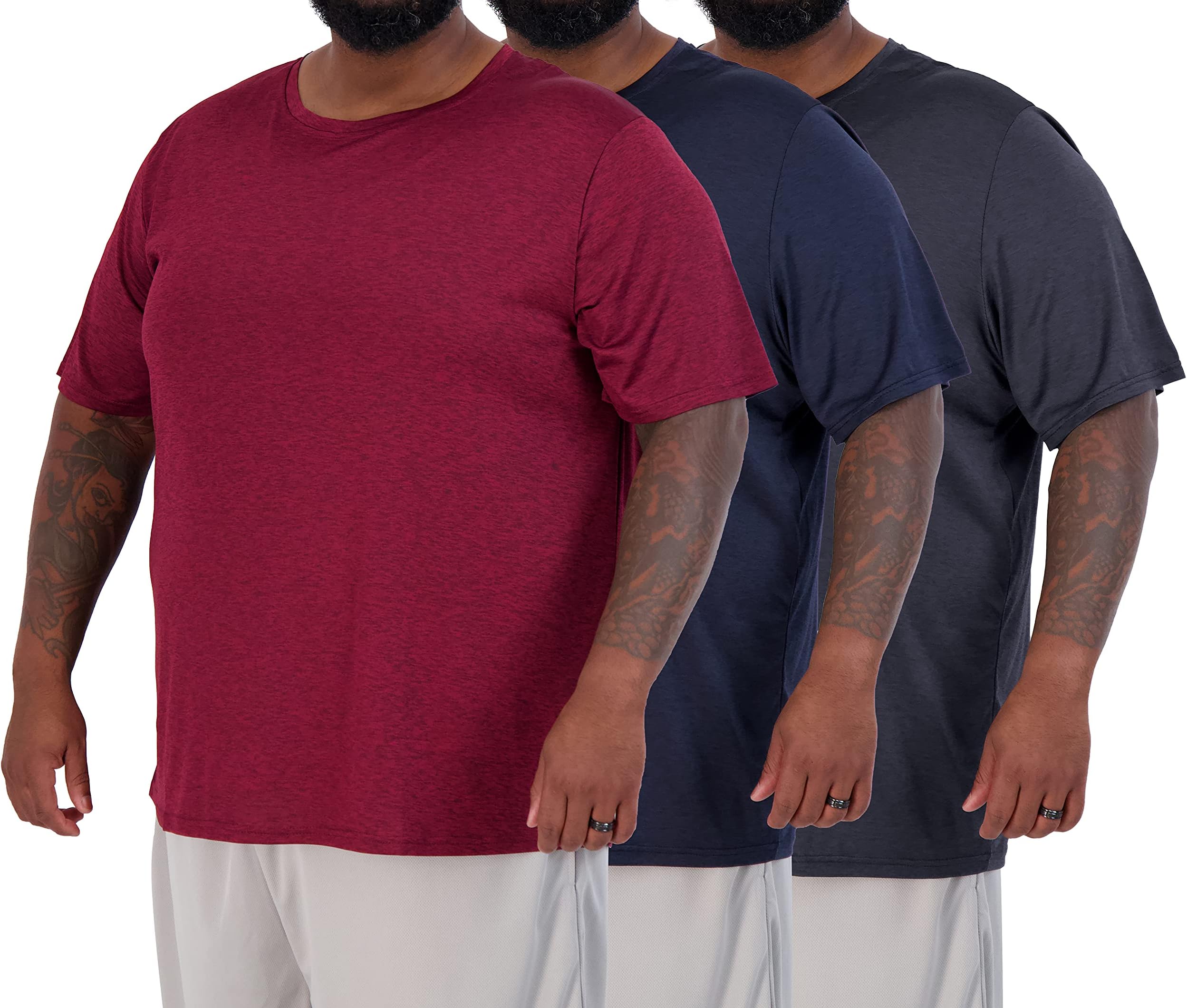 Real Essentials 3 Pack: Men’s Big & Tall Short Sleeve Dry Fit Crew Neck T-Shirt - Gym Workout Athletic Running Tee (3XT-5XT)