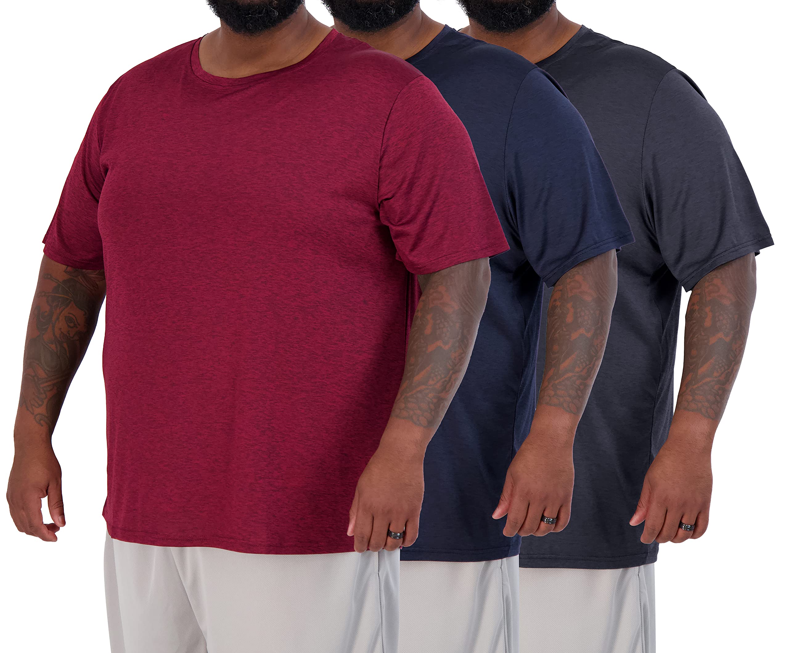 Real EssentialsReal Essentials 3 Pack: Mens Big & Tall Tech Stretch Long-Sleeve & Short-Sleeve Dry-Fit T-Shirt (3XT-5XT)