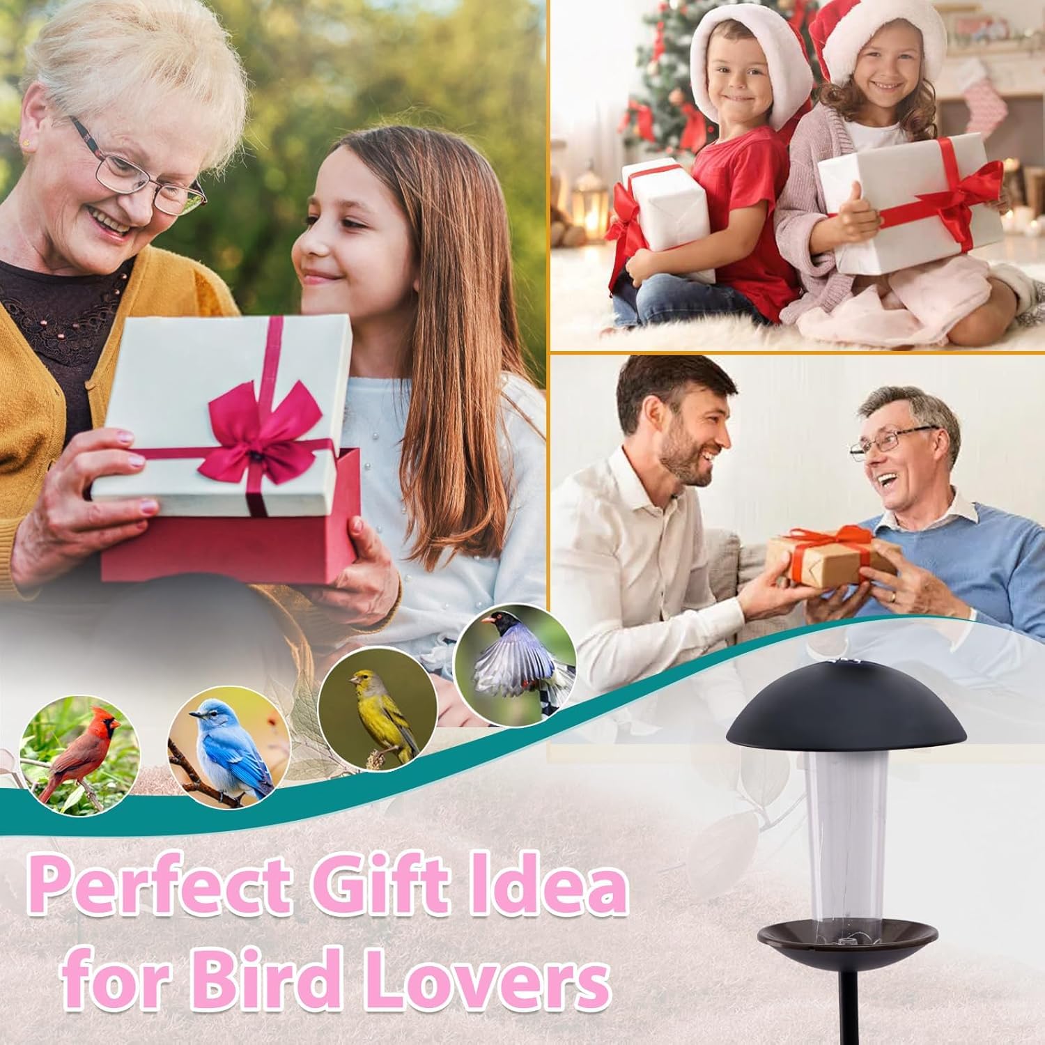 Goodeco Bird Feeder with Pole Standing - Metal Outdoor Bird Feeder for Wild Birds, Perfect for Yard Lawn Garden & Patio Decorations, Ideal Gifts for Mom Dad Grandparents (Black)