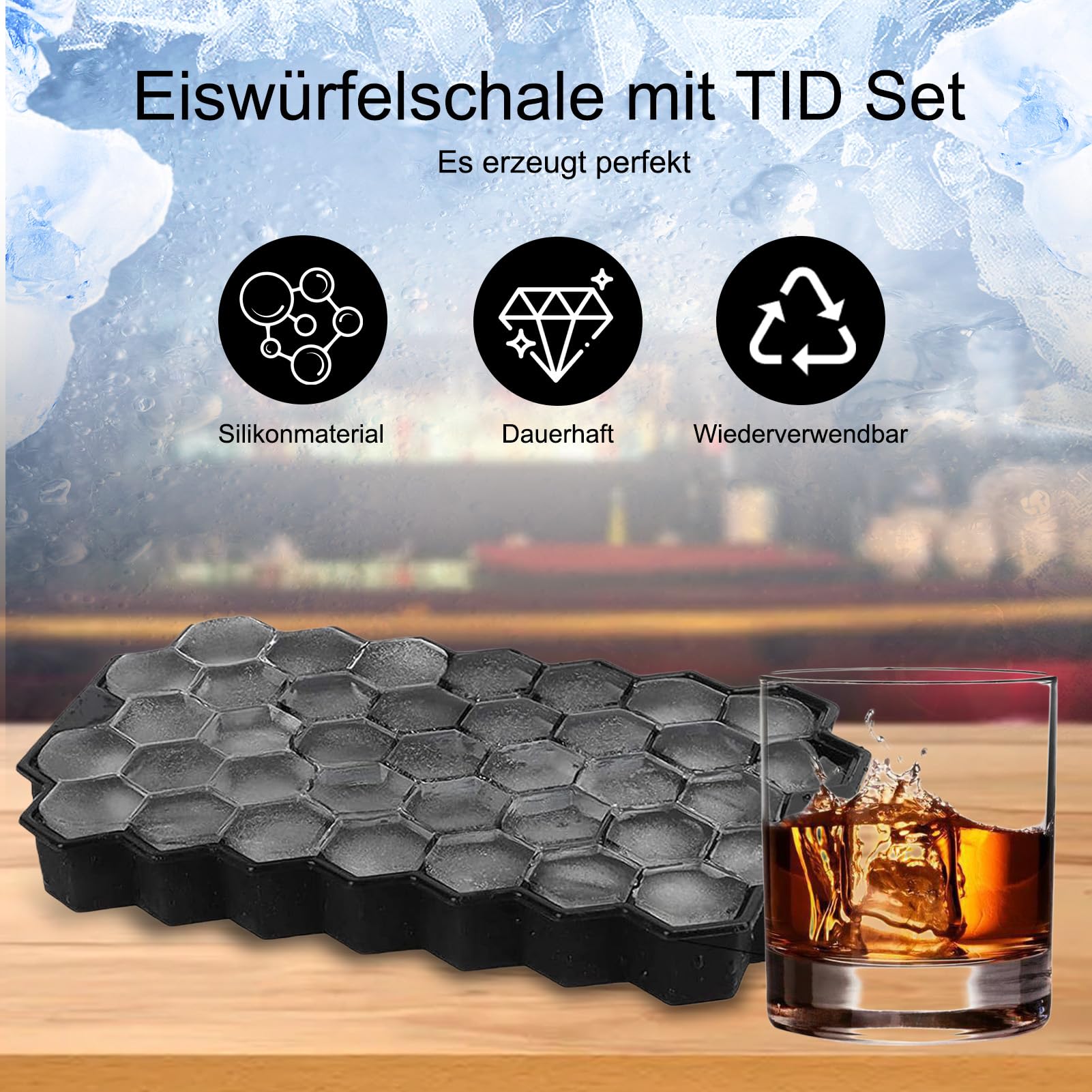Lot De 2 Bacs à Glaçons Silicone 37 Cases Avec Couvercle – Sans BPA, Certifié LFGB – Pour Whisky, Cocktails, Purées Bébé