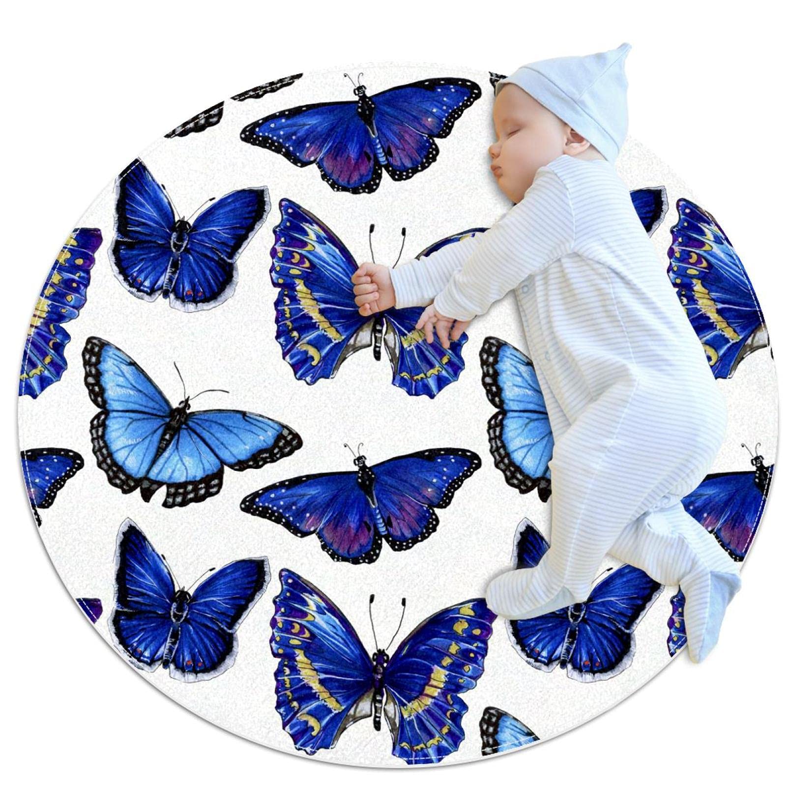 Tapis rond papillon pour sol froid de chambre et salle de jeux