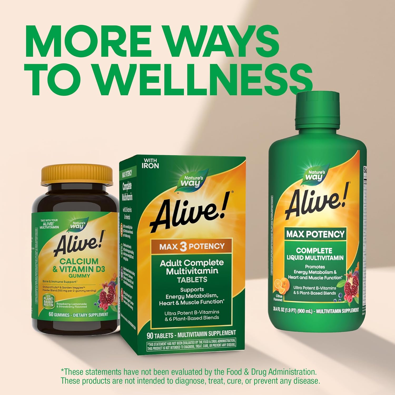 Nature’s Way Alive! Max3 Potency Daily Multivitamin with Iron, High Potency Adult Multivitamins to Support Cellular Energy Metabolism, Heart, and Muscle Function* for Women & Men, 180 Tablets