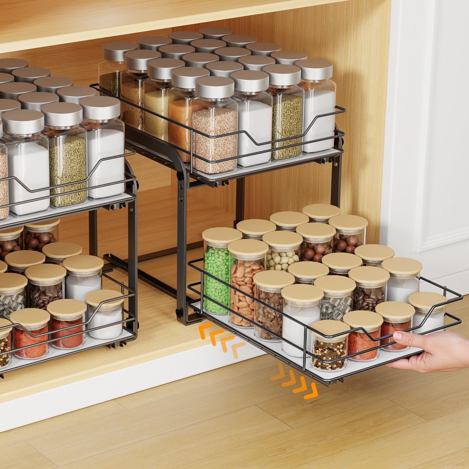 Étagère à épices extensible à 2 étages - Hauteur réglable - Étagère à épices debout - Extensible - Avec autocollant - Pour armoire, cuisine, plan de travail - L 26 x l 34,5 x H 23 cm