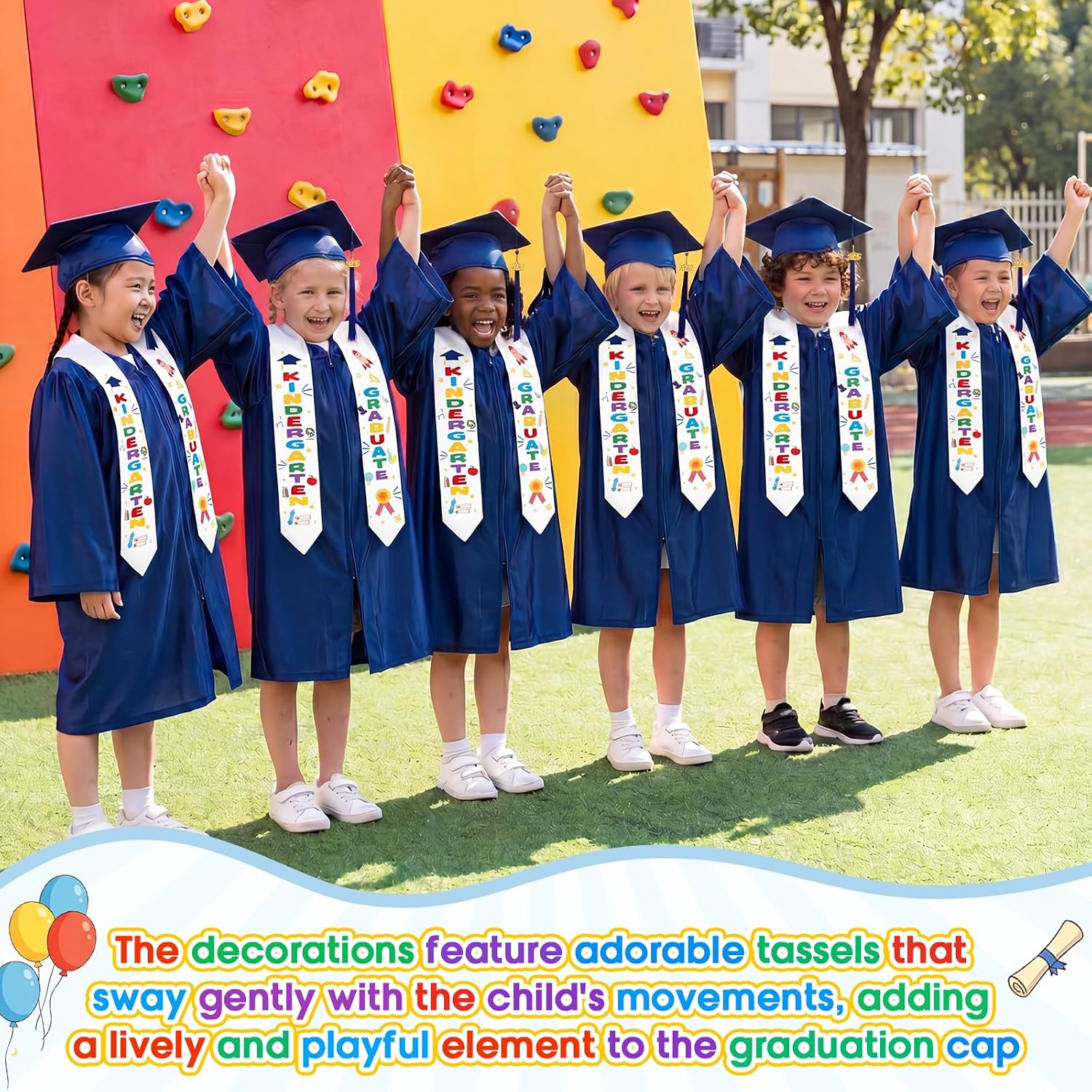 Eurzom 6 Pack Kindergarten Graduation Gown Set, Kids Gown and Cap with Class of 2026 Tassel Charms, Sashes and Certificates