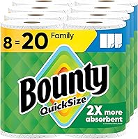 Bounty Quick Size Paper Towels, White, 8 Family Rolls = 20 Regular Rolls (Packaging May Vary)
