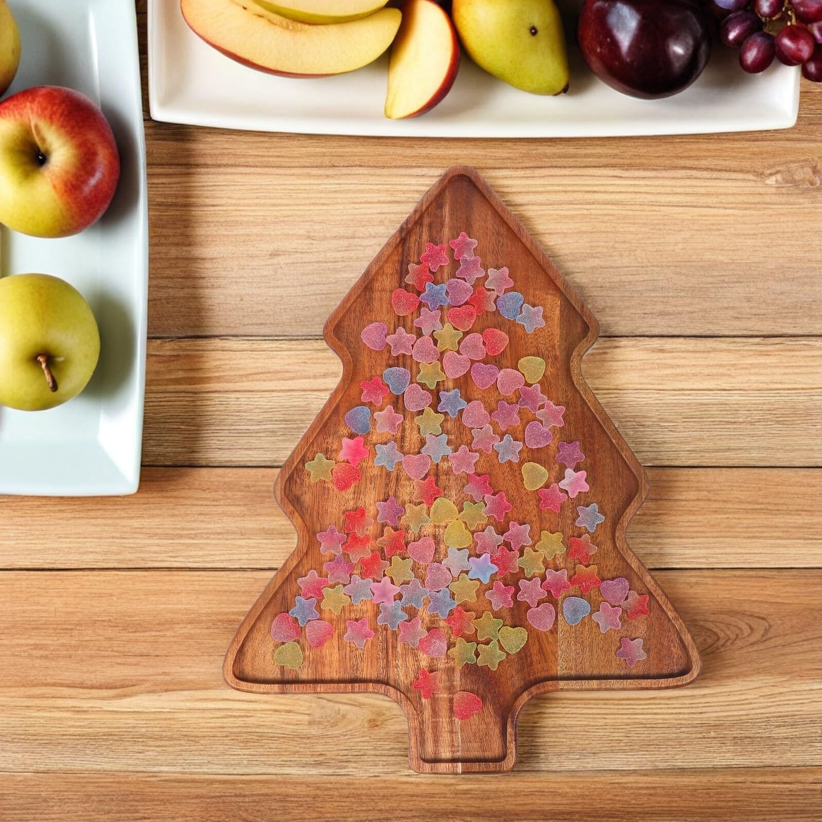 Gatuida Bandeja Forma de Árbol de Navidad de Madera de Acacia Bandeja para Servir Días Festivos y Reuniones Familiares Navideña Plato Decorativo para Árbol de Navidad