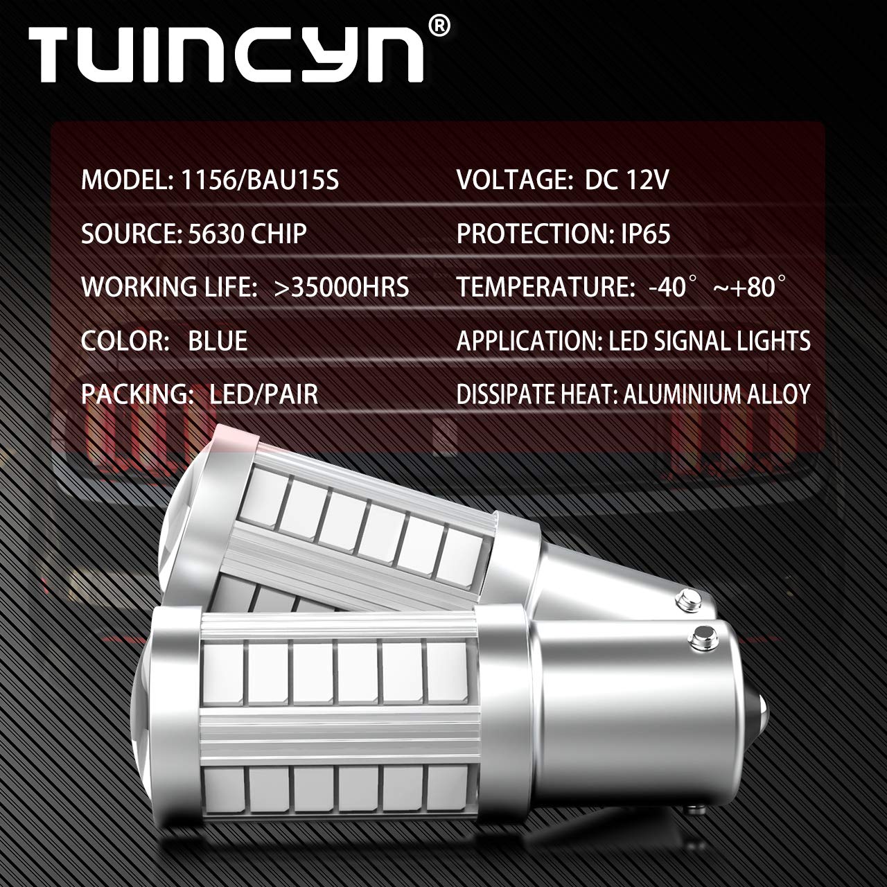 TUINCYN BAU15S PY21W Ampoule LED bleue Ampoule de frein super lumineux 8000K 5630 33SMD 1156 7507 12496 5009 7507AST Feu de recul Feu de recul feu de recul CC 12V (pack de 10)