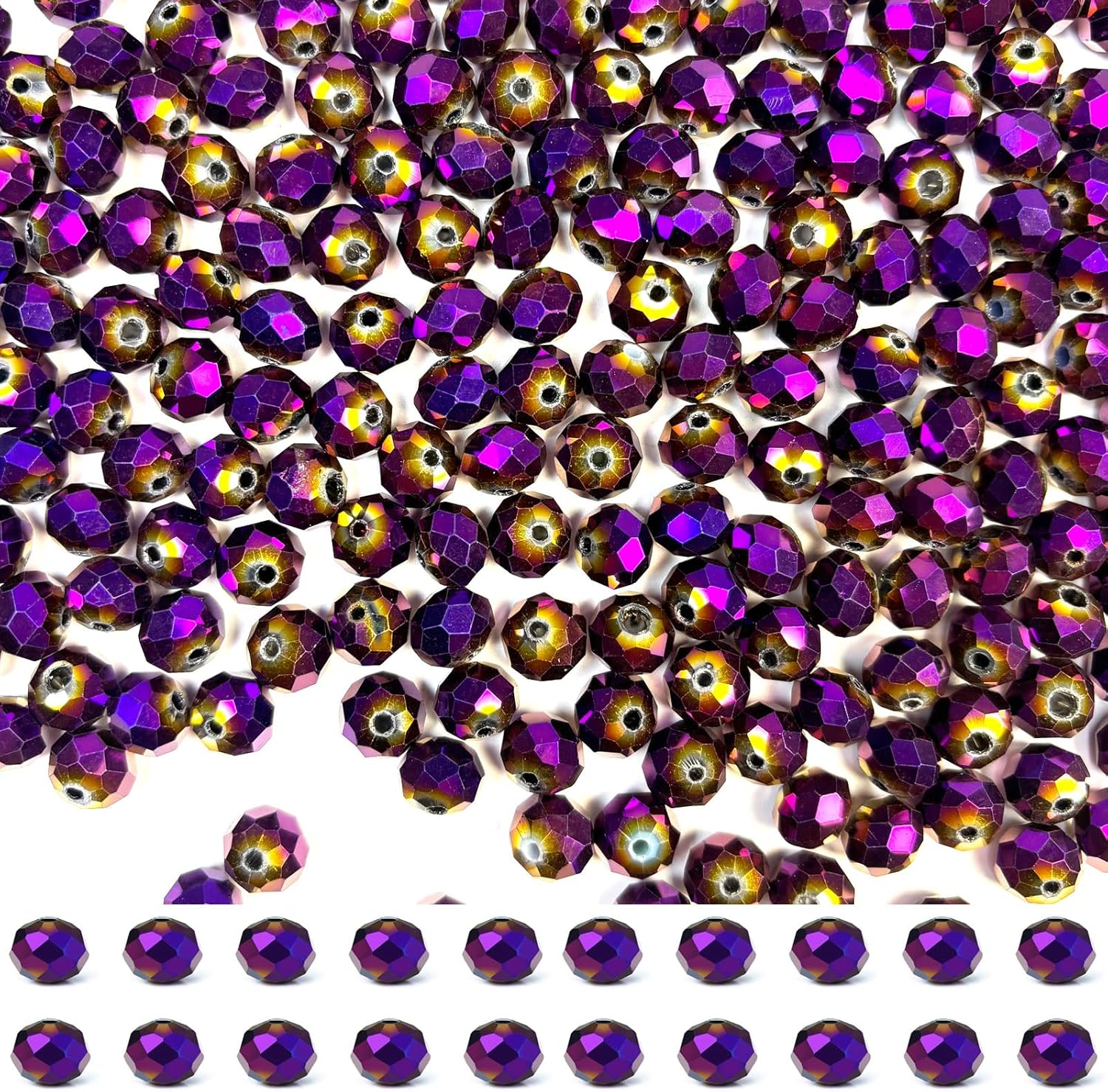 Glass Beads for Jewelry Making, 425Pcs 6mm Briolette Crystal Beads for Bracelet Craft Necklace Earring Making Wine Charms Wind Chimes, Purple Color