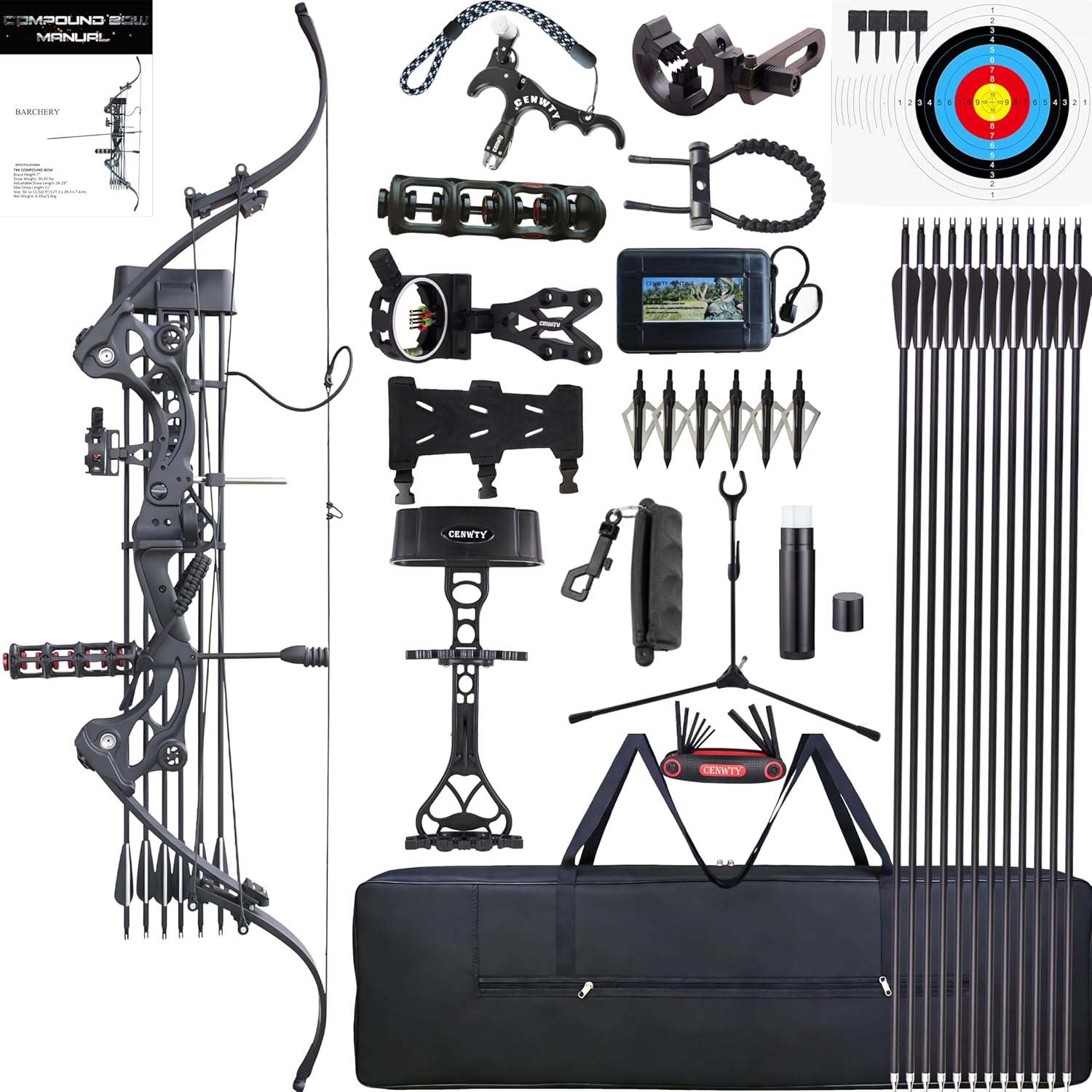 Archery Recurve Bow 30-45 Lbs Adjustable American Hunting Bow Compound Bow for Outdoor Hunting Shooting Fishing Right Hand