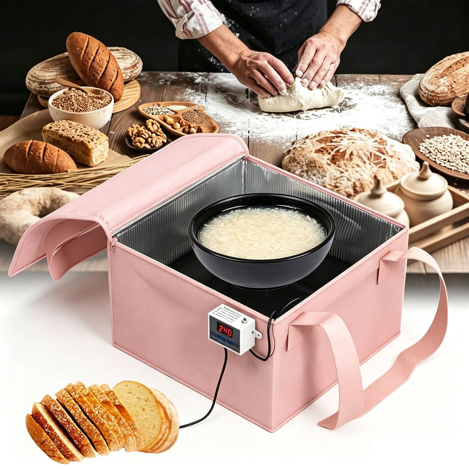 JOSBY Versatile Dough Proofer, Fermentation Insulation Box, With Precise Temperature Control And Foldable Insulated Fermentation Box, For Home Baking Of Sourdough, Pizza Dough, Pink