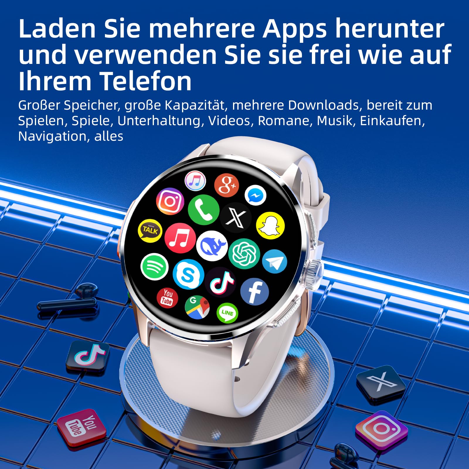 LOKMAT 4G SIM-Karte Android Smart Watch,1,6 Zoll AMOLED Großbildschirm 3 GB + 32 GB Smartwatch für Männer und Frauen mit drehbarer Kamera, WiFi, GPS,Fitness-Aktivitätstracker-Uhr (Silber)