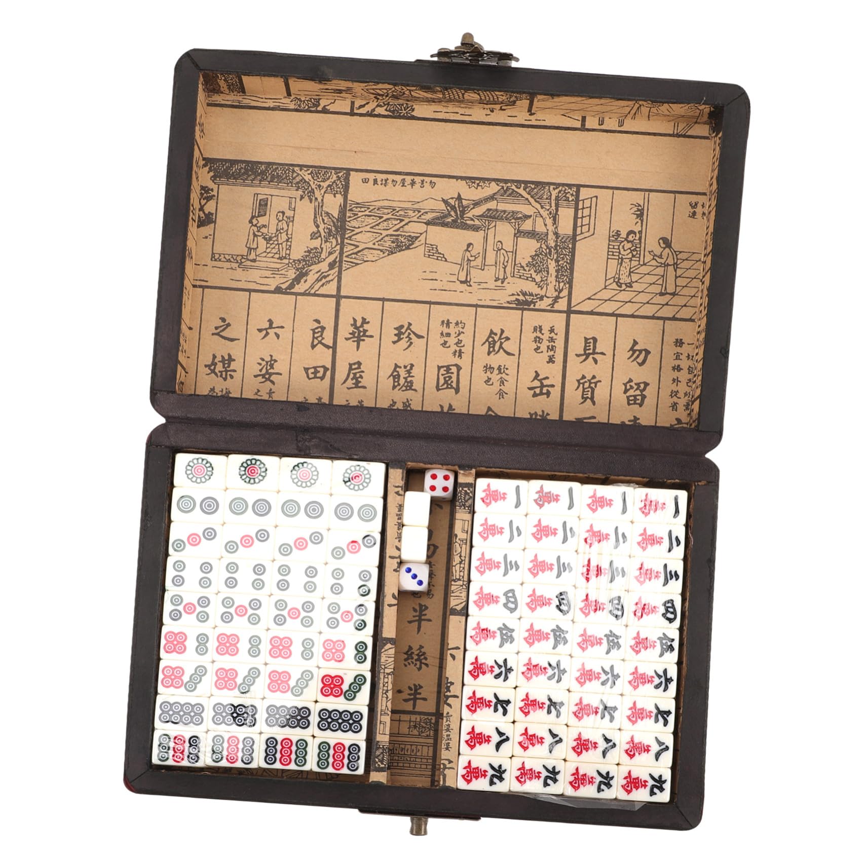 Mahjong Spielset 1 Satz aus Acryl und Holz, Kleine Reisespiel Requisite | Leichtes Format, Kompakt für Zuhause und Partys, mit Englischer Anleitung