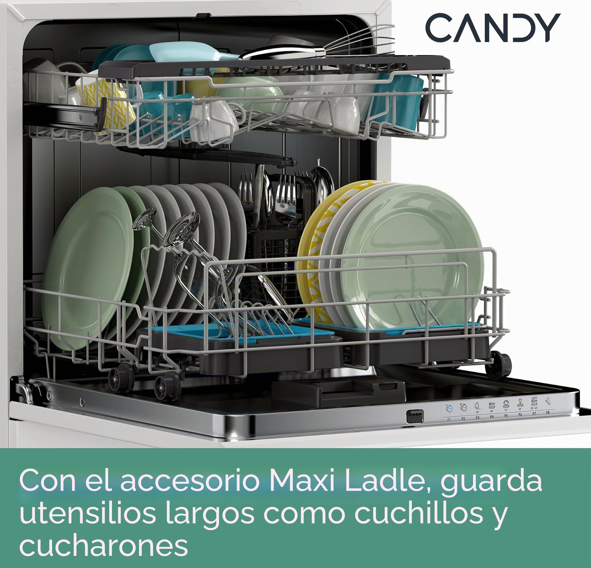 Candy Rapido' CP 8F9FFW Lavavajillas compacto, 8 cubiertos, 8 programas, lavado y secado de 190 cm, primera selección, HxBxD 59,5 x 50,1 x 55 cm, blanco [clase energética F]