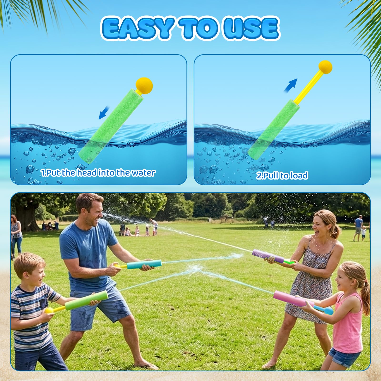 Wasserpistole Schaumstoff Kinder, 12 Stück Wasserspritzpistole Schaumstoff Bunte, Wasserpistolen Pool Spielzeug für Strand & Garten, Sommer Spielzeug Wasserspielzeug für Jungen, Mädchen