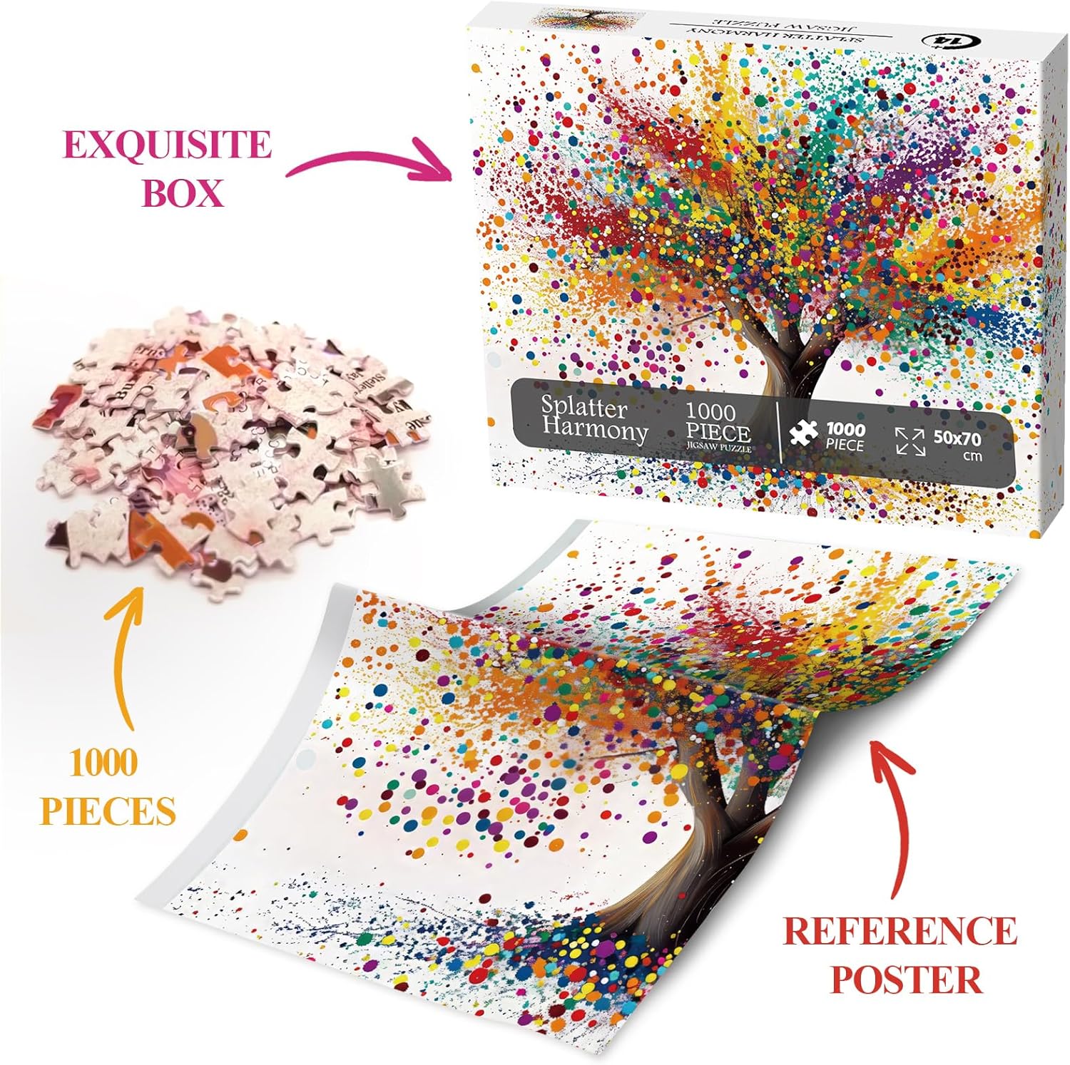 Colorful Tree of Life Puzzle for Adult 1000 Piece, Rainbow Gradient Tree Jigsaw Puzzle, Abstract Art Puzzle for Home Decor