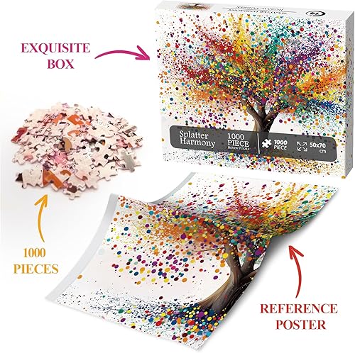 Miniatura 3 de Colorido árbol de la vida rompecabezas para adultos de 1000 piezas, rompecabezas de árbol degradado arco iris, rompecabezas de arte abstracto para