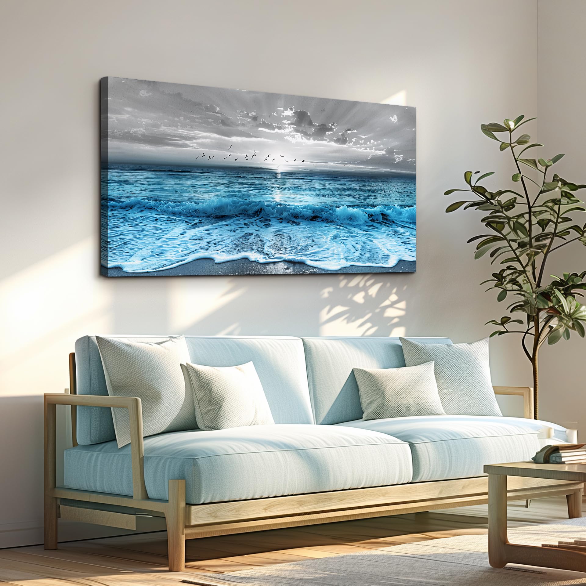 ERQINHUA Wall Decor For Living Room Canvas Wall Art For Bedroom Office Decorations Blue Sea Wave Ocean Paintings Beach Wall Pictures Canvas Artworks Modern Home Decor Mural Ready To Hang 20