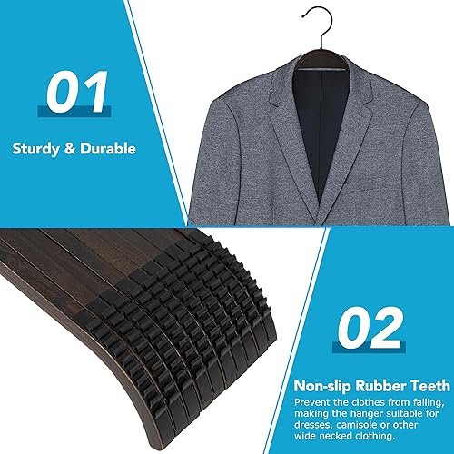 Miniatura 8 de Perchas de madera ligeras y antideslizantes, paquete de 10 perchas de madera resistentes con rayas suaves para camisola, chaqueta, ropa de vestir,