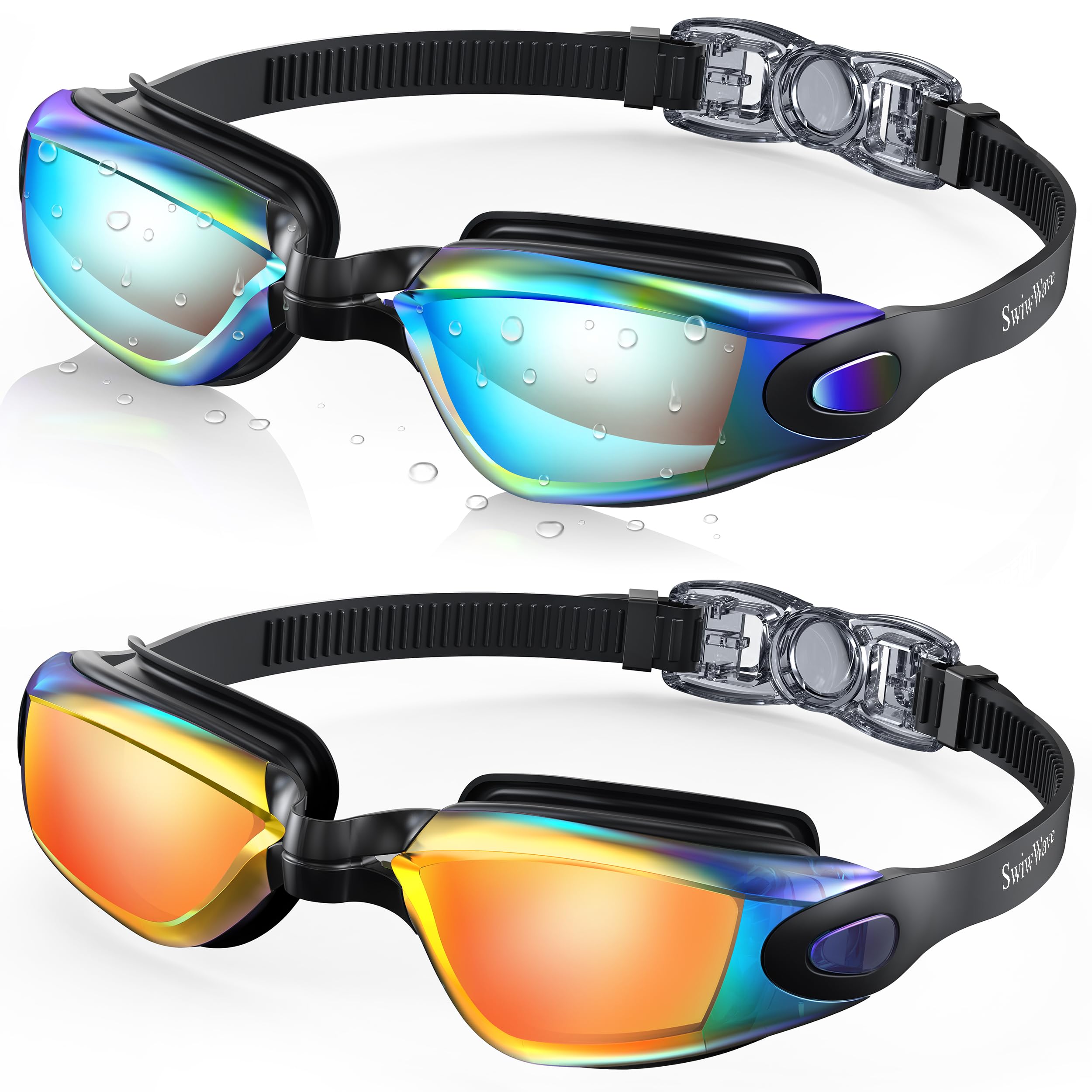 SwiwWave Swim Goggles 2 Pack for Adult Youth, No Leaking with Storage Case