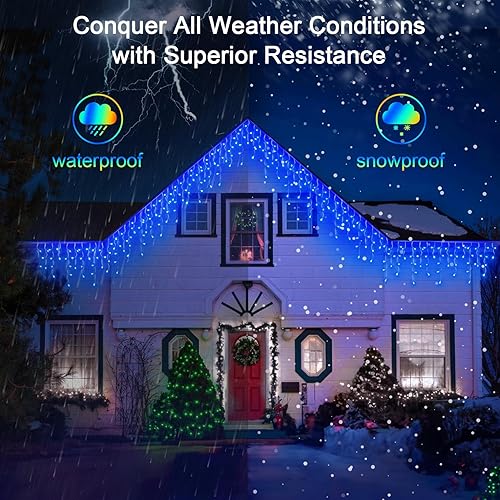 Miniatura 5 de 1332 luces LED de Navidad para exteriores de 132 pies, 296 gotas de hielo, 12 modos profesionales con temporizador de memoria y brillo, tira de
