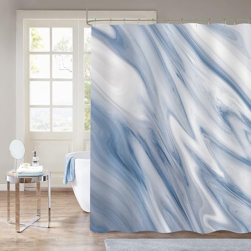 MitoVilla Juego de cortina de ducha de mármol azul, cortina de ducha de tela abstracta para decoración de baño, cortina de ducha estándar moderna disponible en Yaxa Colombia