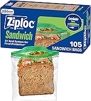 Ziploc Sandwich & Snack Bags with EasyGuide Texture & Grip 'n Seal - 105 Reusable Plastic Bags for Fresh Lunches
