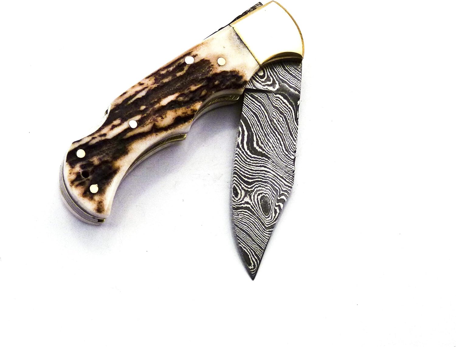 Skokie Knives Custom Hand Made Damascus Steel Hunting Pocket Folding Knife with Handle Stag Antler (S.F)