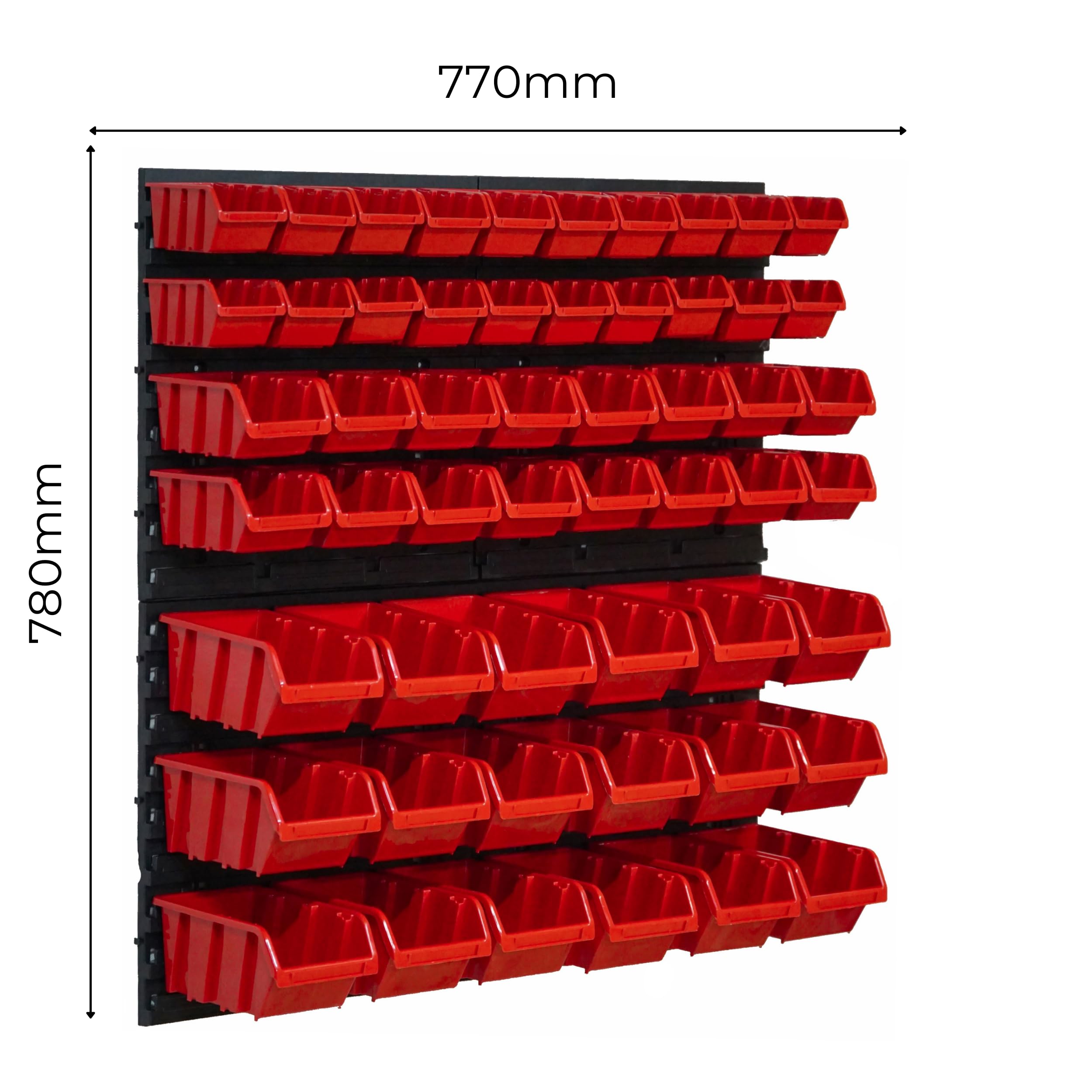 Stapelboxen 58- teiliges Set und 4 X Wandregal 39x38 cm | Lochwand für flexible Aufbewahrung | Werkzeughalter für Werkstatt, Garage und Haushalt | Ordnung leicht gemacht