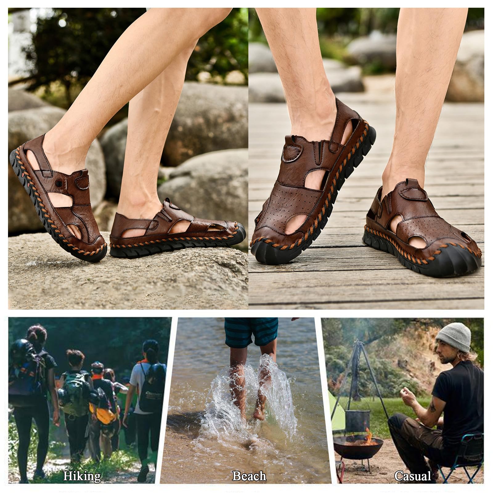 Sandali Uomo Estivi Comodi, Leggero Traspiranti Antiscivolo Sandali Sportivi Uomo Pelle Punta Chiusa Scarpe da Mare Spiaggia