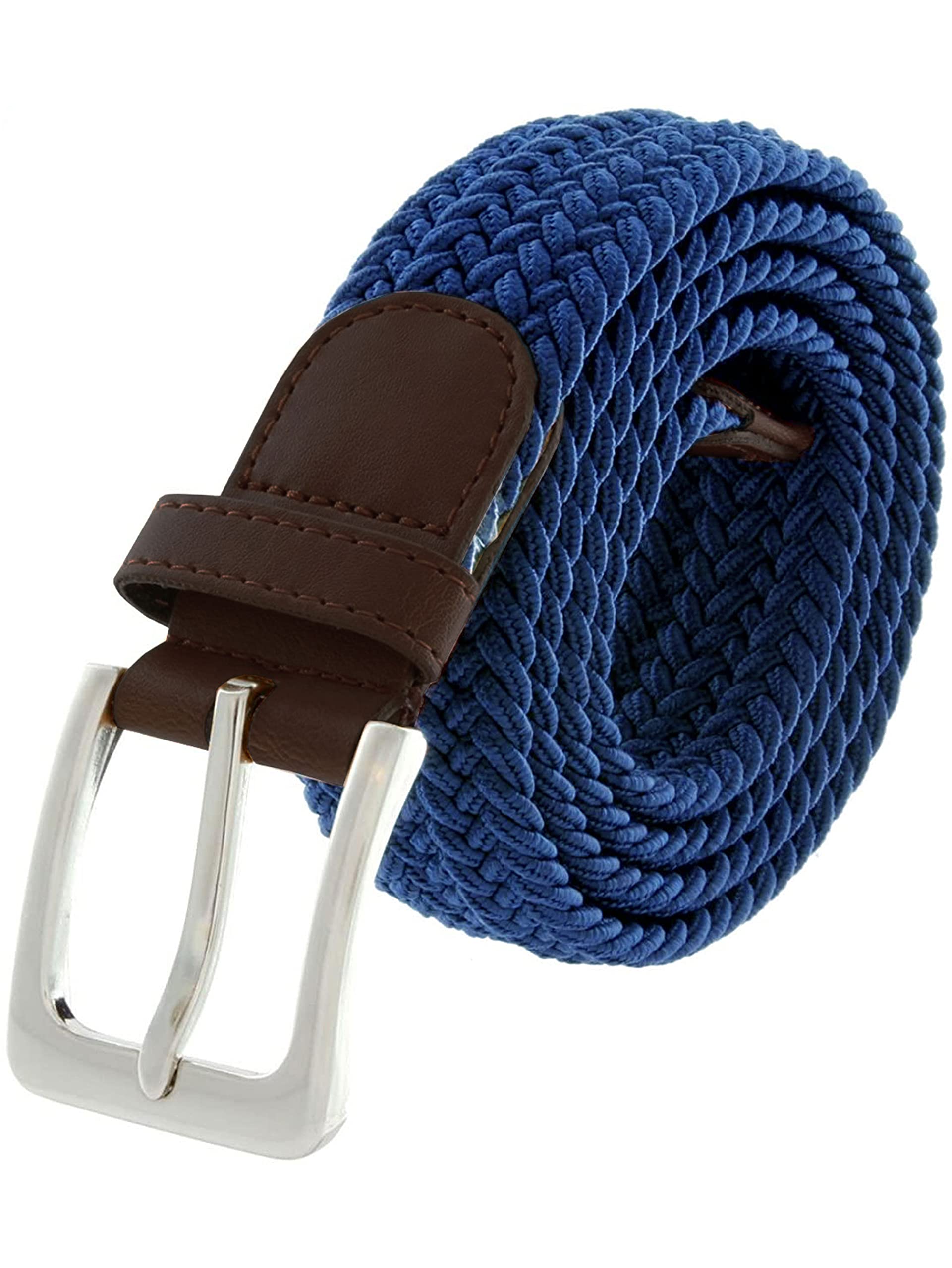989Zé ENZO Mens Stretch Belts Ladies Elasticated Woven Adjustable Braided Metal Buckle Belt (Blue, XL)